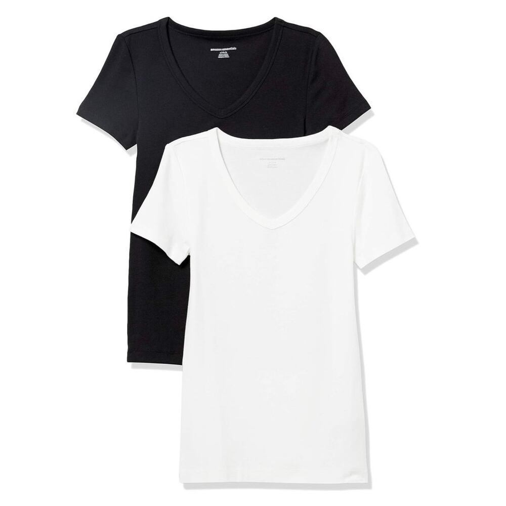 Lot of 2 Amazon Essentials V-Neck Tee 3XL Plus Slim Fit Black White Cotton Modal